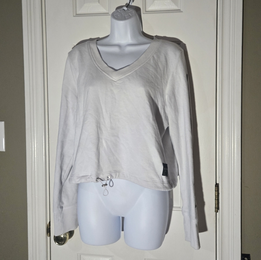 Calvin Klein Performance V Neck Cropped Sweatshirt Cinched Waist Lg Short Hoodie - Picture 5 of 15